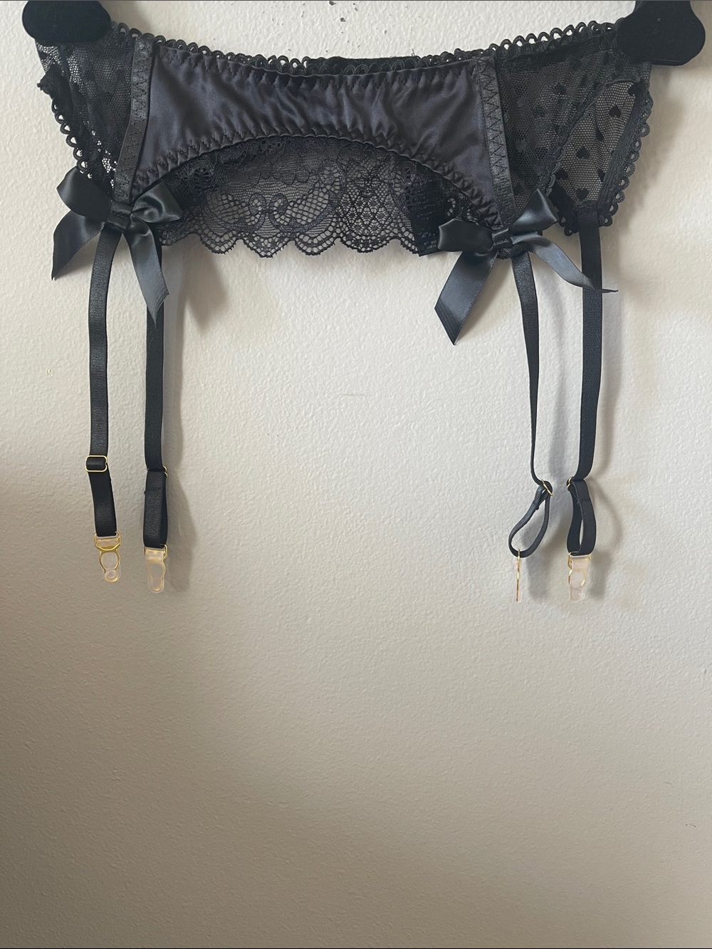 Black Lace Garter Belt with Satin Bows
